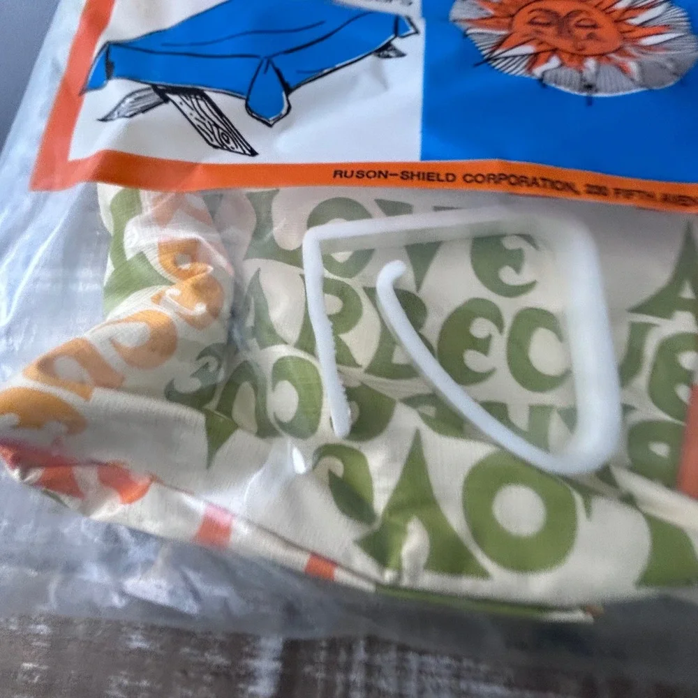 Vintage MCM I love BBQ Orange Yellow Green Vinyl Tablecloth 52x70